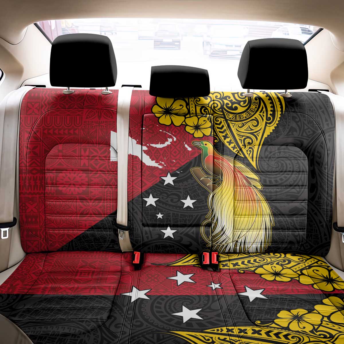 Papua New Guinea Independence Day Back Car Seat Cover Bird-of-Paradise with Map and Polynesian Pattern LT03 - Polynesian Pride