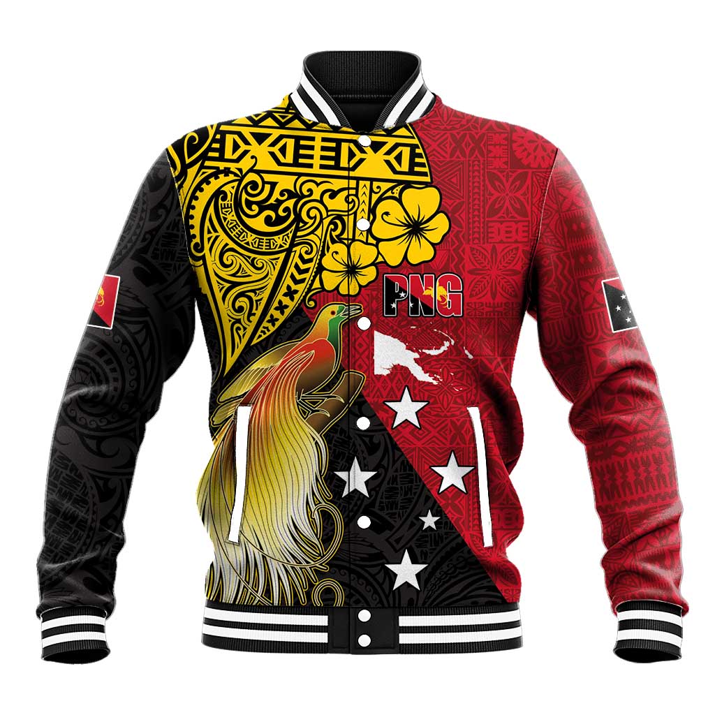 Papua New Guinea Independence Day Baseball Jacket Bird-of-Paradise with Map and Polynesian Pattern LT03 Unisex Black - Polynesian Pride