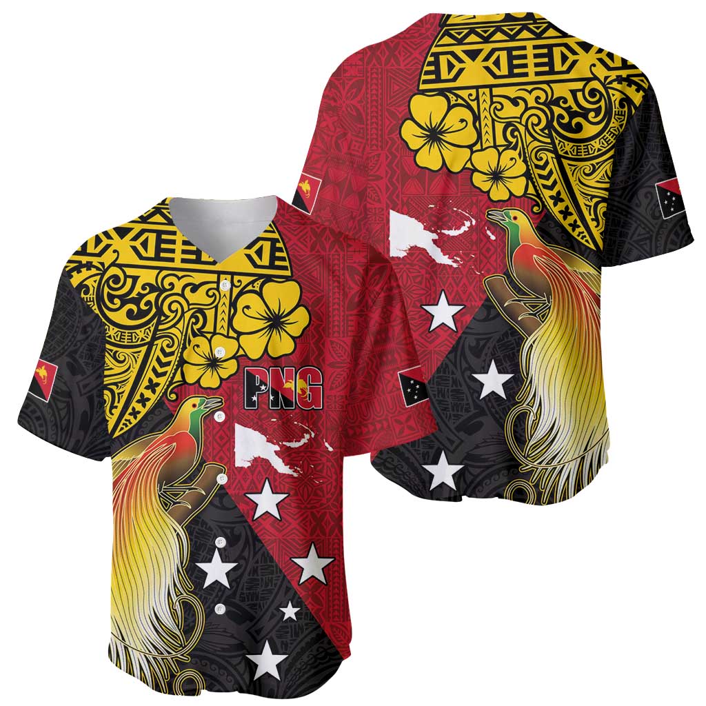 Papua New Guinea Independence Day Baseball Jersey Bird-of-Paradise with Map and Polynesian Pattern LT03 - Polynesian Pride