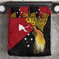 Papua New Guinea Independence Day Bedding Set Bird-of-Paradise with Map and Polynesian Pattern LT03 Black - Polynesian Pride