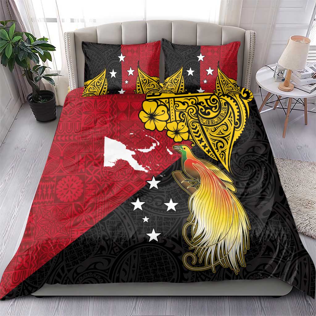 Papua New Guinea Independence Day Bedding Set Bird-of-Paradise with Map and Polynesian Pattern LT03 - Polynesian Pride