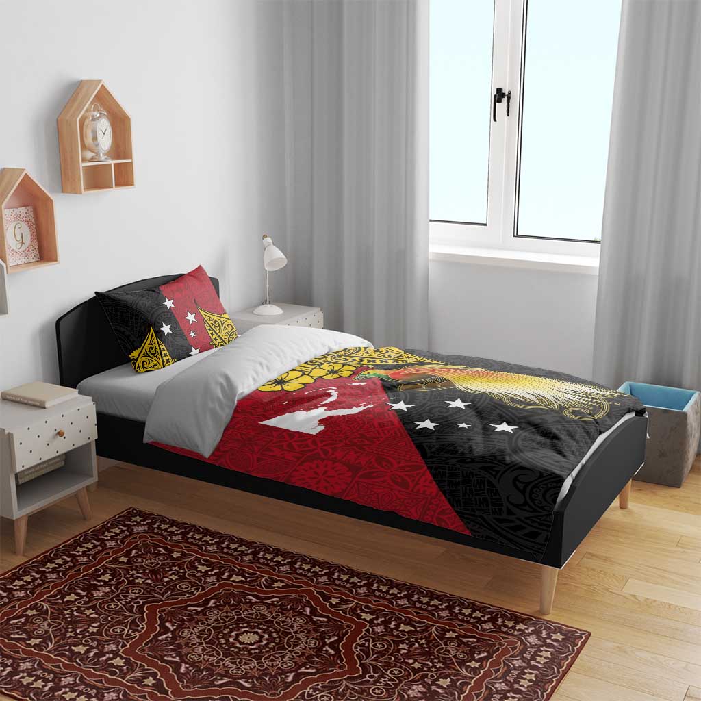 Papua New Guinea Independence Day Bedding Set Bird-of-Paradise with Map and Polynesian Pattern LT03 - Polynesian Pride