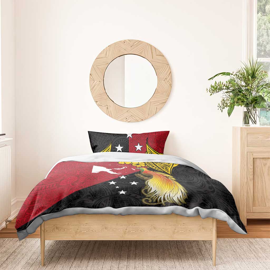 Papua New Guinea Independence Day Bedding Set Bird-of-Paradise with Map and Polynesian Pattern LT03 - Polynesian Pride