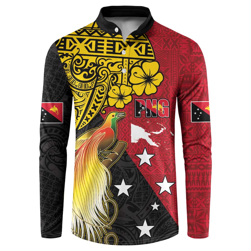Papua New Guinea Independence Day Button Sweatshirt Bird-of-Paradise with Map and Polynesian Pattern LT03 Black - Polynesian Pride