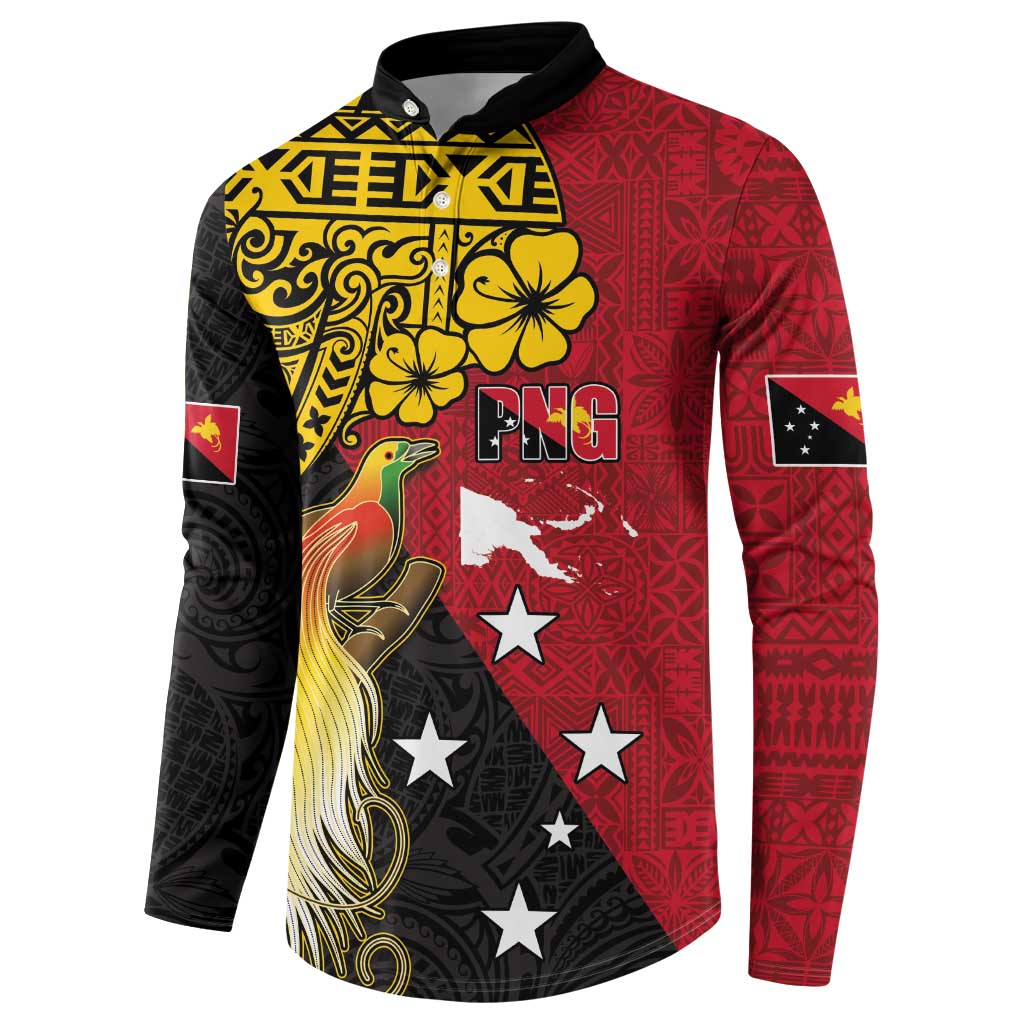 Papua New Guinea Independence Day Button Sweatshirt Bird-of-Paradise with Map and Polynesian Pattern LT03 - Polynesian Pride
