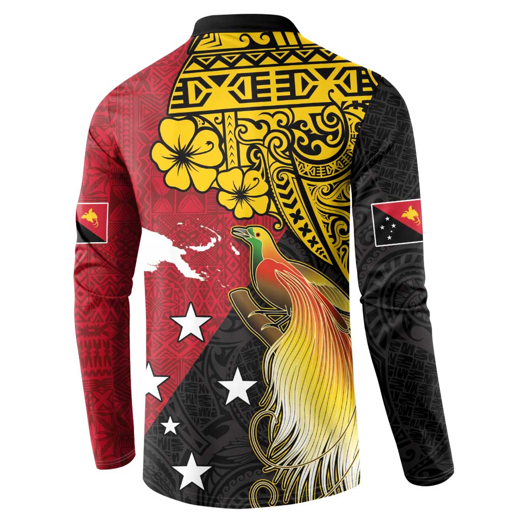 Papua New Guinea Independence Day Button Sweatshirt Bird-of-Paradise with Map and Polynesian Pattern LT03 - Polynesian Pride