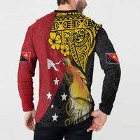 Papua New Guinea Independence Day Button Sweatshirt Bird-of-Paradise with Map and Polynesian Pattern LT03 - Polynesian Pride