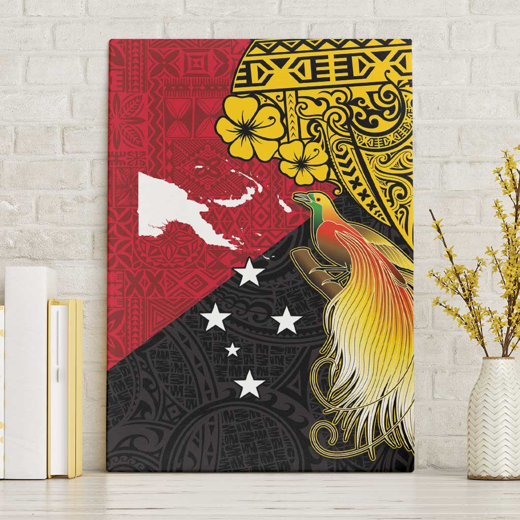 Papua New Guinea Independence Day Canvas Wall Art Bird-of-Paradise with Map and Polynesian Pattern LT03 Without Frame Black - Polynesian Pride