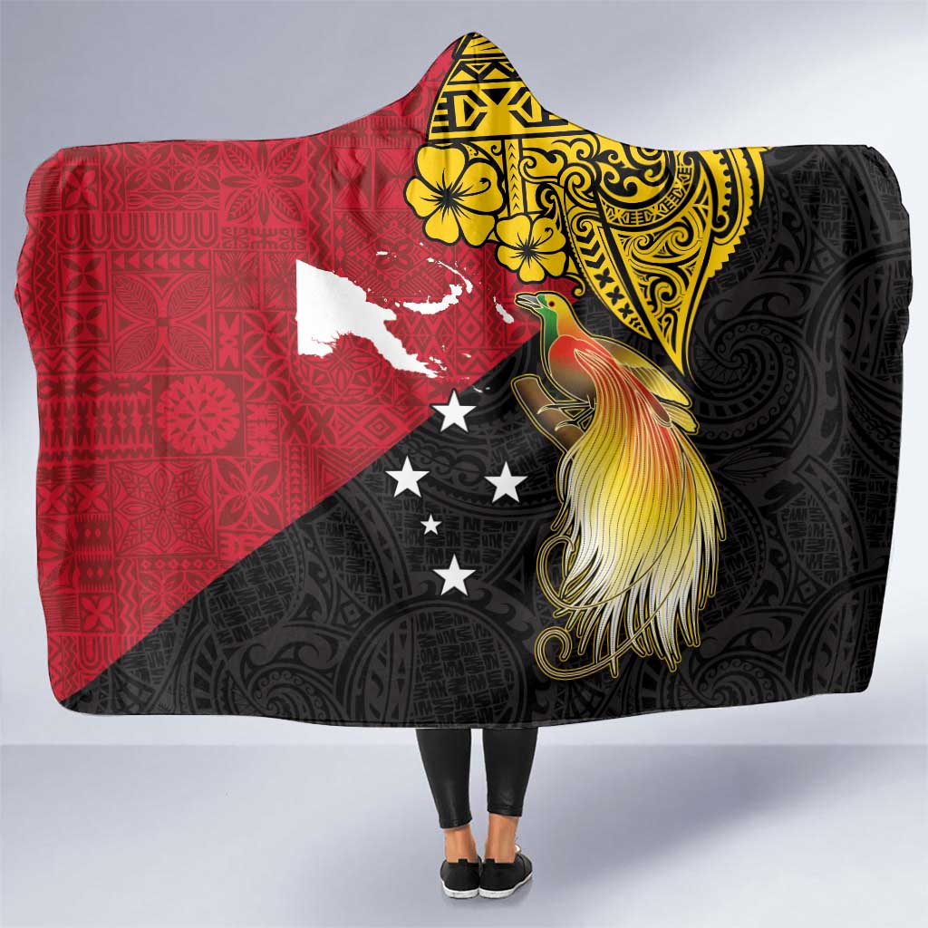 Papua New Guinea Independence Day Hooded Blanket Bird-of-Paradise with Map and Polynesian Pattern