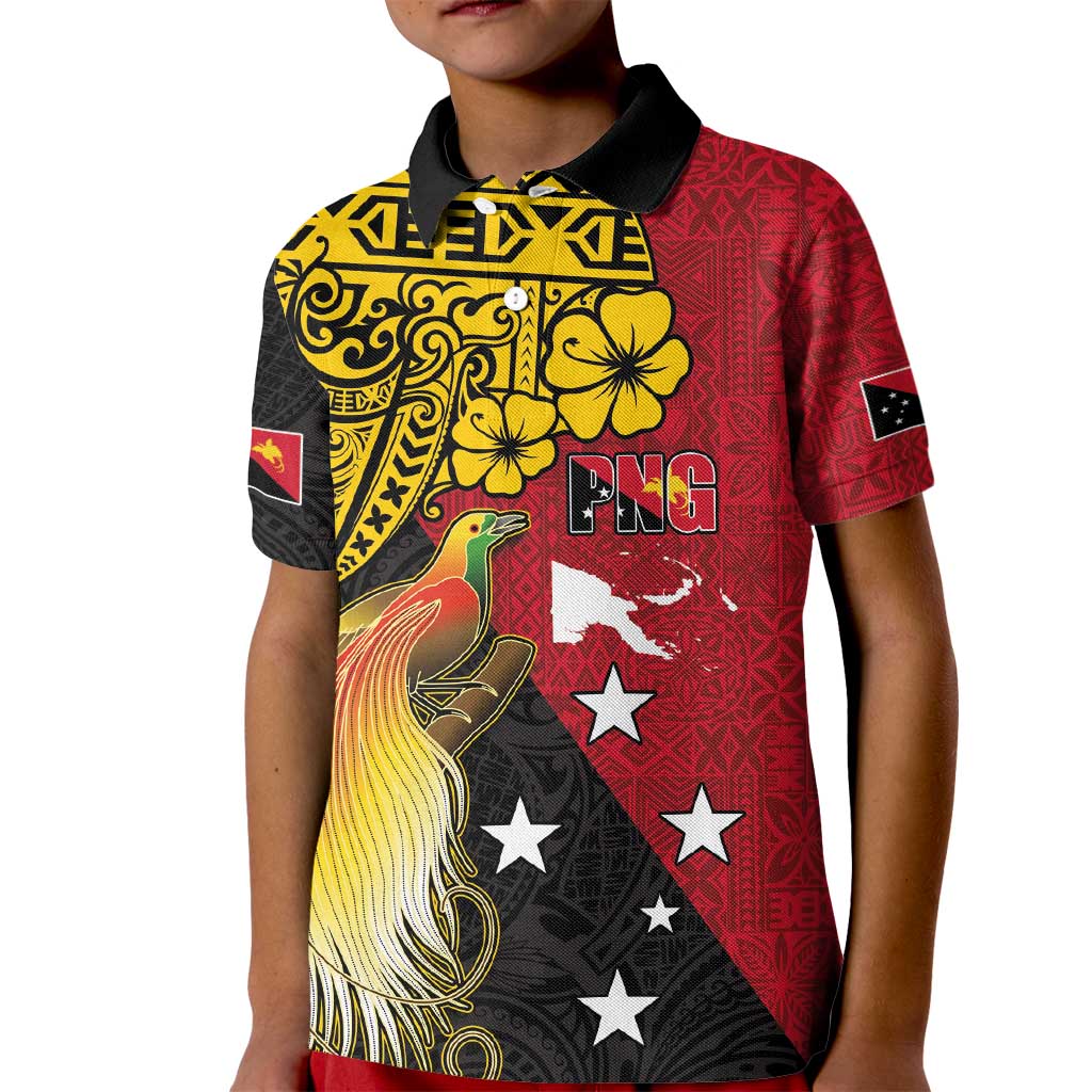 Papua New Guinea Independence Day Kid Polo Shirt Bird-of-Paradise with Map and Polynesian Pattern LT03 Kid Black - Polynesian Pride