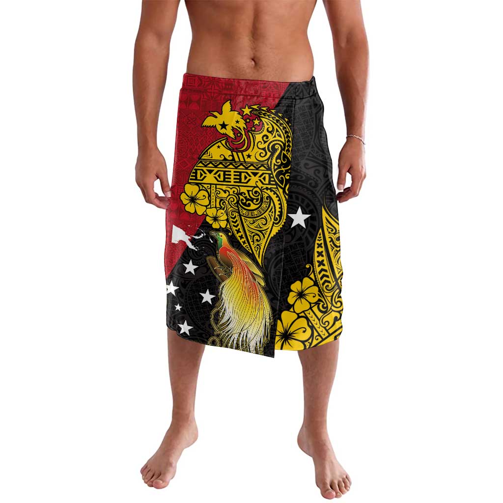 Papua New Guinea Independence Day Lavalava Bird-of-Paradise with Map and Polynesian Pattern LT03 Black - Polynesian Pride