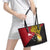 Papua New Guinea Independence Day Leather Tote Bag Bird-of-Paradise with Map and Polynesian Pattern