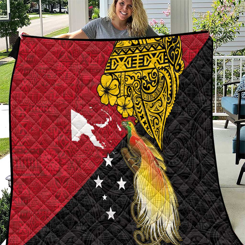 Papua New Guinea Independence Day Quilt Bird-of-Paradise with Map and Polynesian Pattern LT03 Black - Polynesian Pride