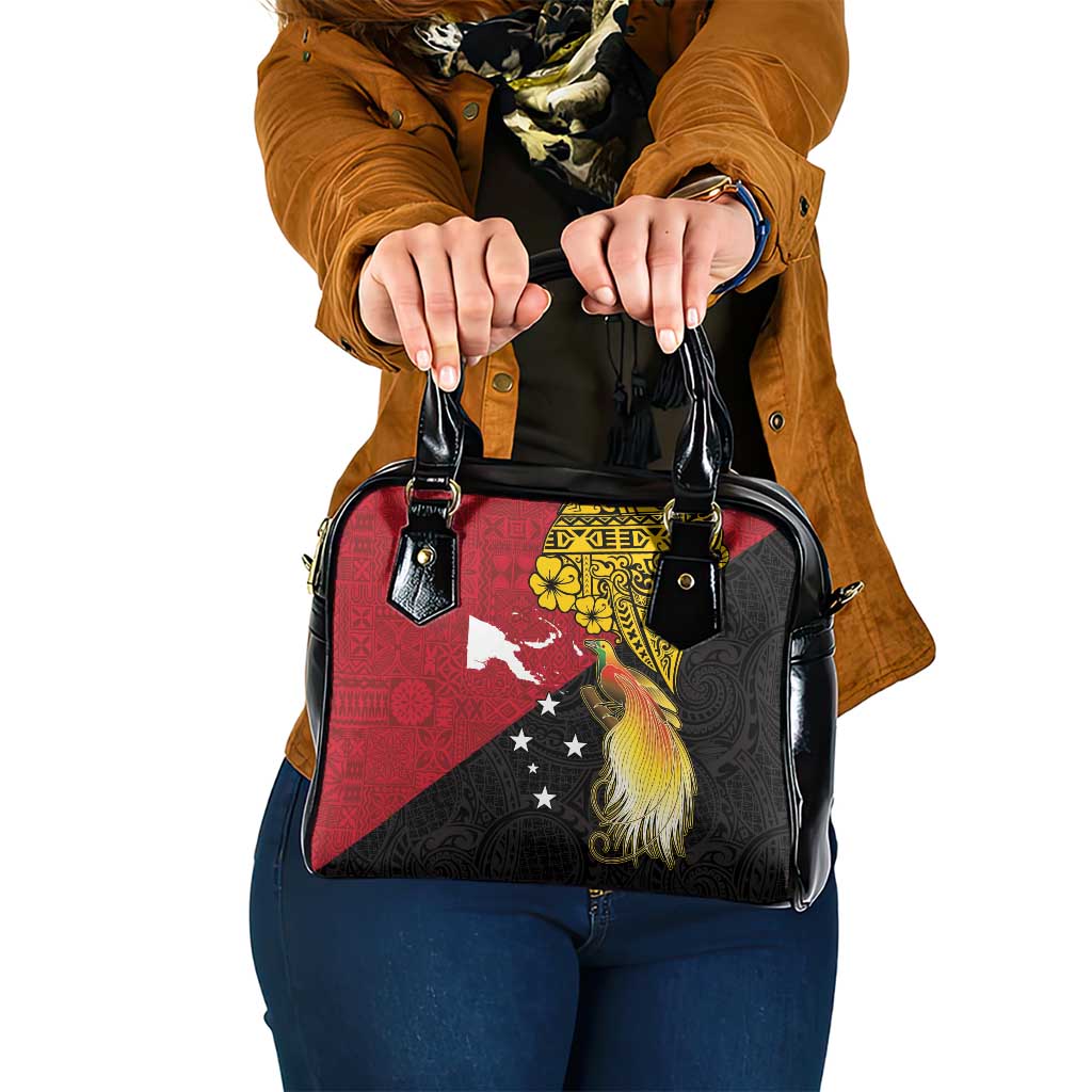 Papua New Guinea Independence Day Shoulder Handbag Bird-of-Paradise with Map and Polynesian Pattern LT03 One Size Black - Polynesian Pride