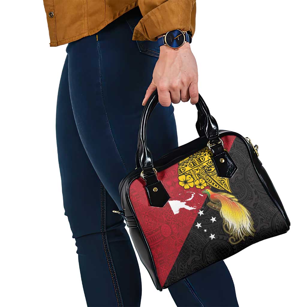 Papua New Guinea Independence Day Shoulder Handbag Bird-of-Paradise with Map and Polynesian Pattern LT03 - Polynesian Pride