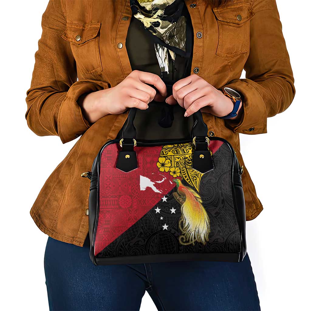 Papua New Guinea Independence Day Shoulder Handbag Bird-of-Paradise with Map and Polynesian Pattern LT03 - Polynesian Pride