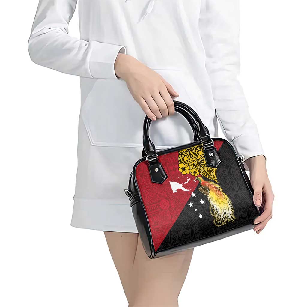 Papua New Guinea Independence Day Shoulder Handbag Bird-of-Paradise with Map and Polynesian Pattern LT03 - Polynesian Pride