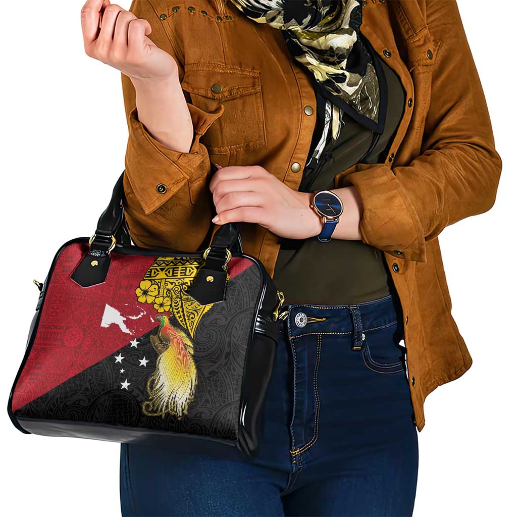 Papua New Guinea Independence Day Shoulder Handbag Bird-of-Paradise with Map and Polynesian Pattern LT03 - Polynesian Pride