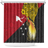Papua New Guinea Independence Day Shower Curtain Bird-of-Paradise with Map and Polynesian Pattern LT03 Black - Polynesian Pride