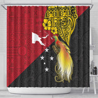Papua New Guinea Independence Day Shower Curtain Bird-of-Paradise with Map and Polynesian Pattern LT03 - Polynesian Pride