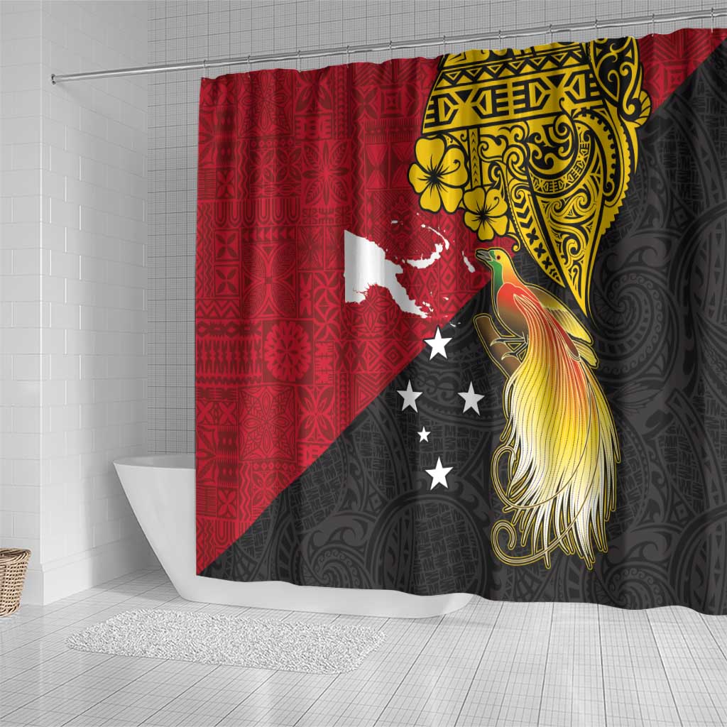 Papua New Guinea Independence Day Shower Curtain Bird-of-Paradise with Map and Polynesian Pattern LT03 - Polynesian Pride