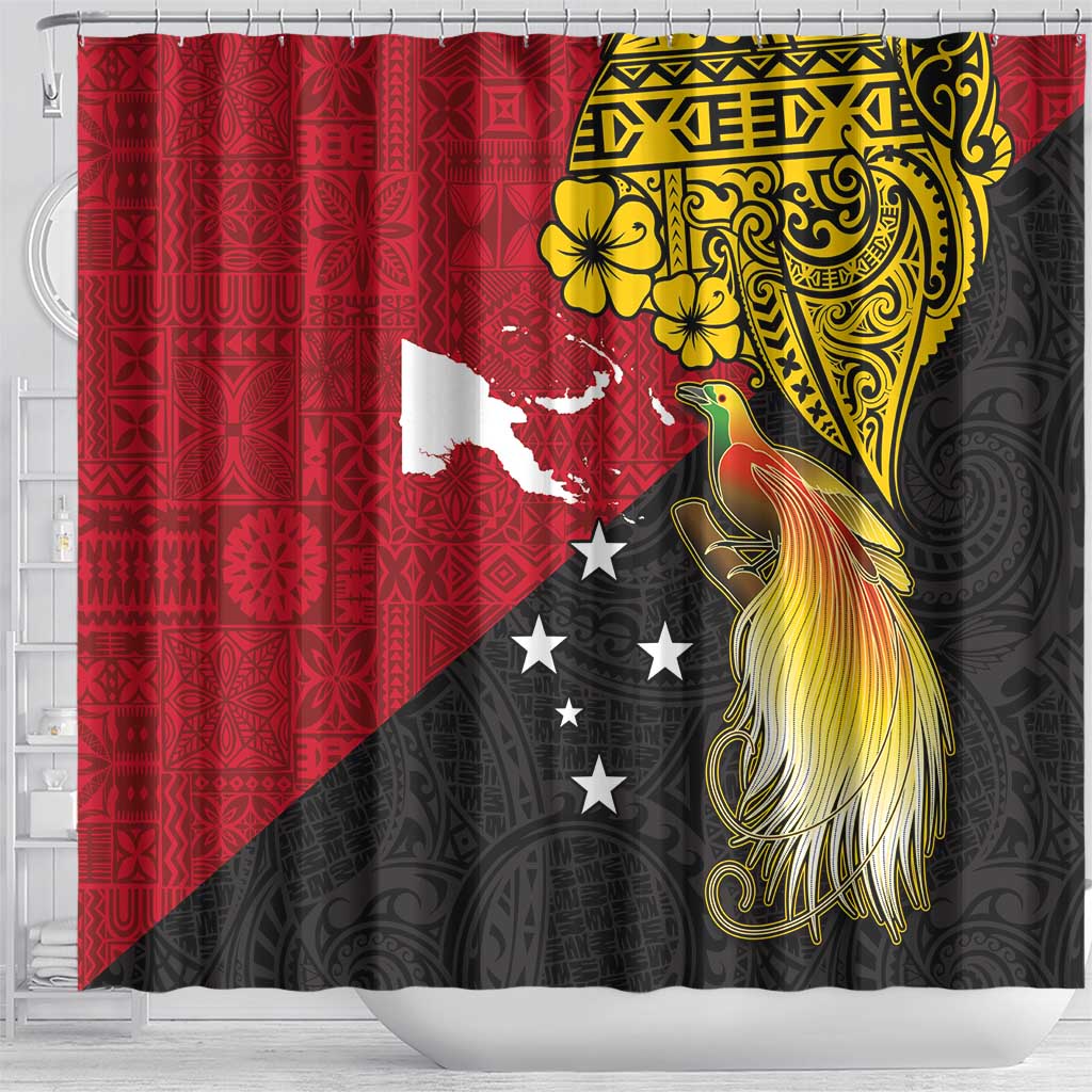 Papua New Guinea Independence Day Shower Curtain Bird-of-Paradise with Map and Polynesian Pattern LT03 - Polynesian Pride