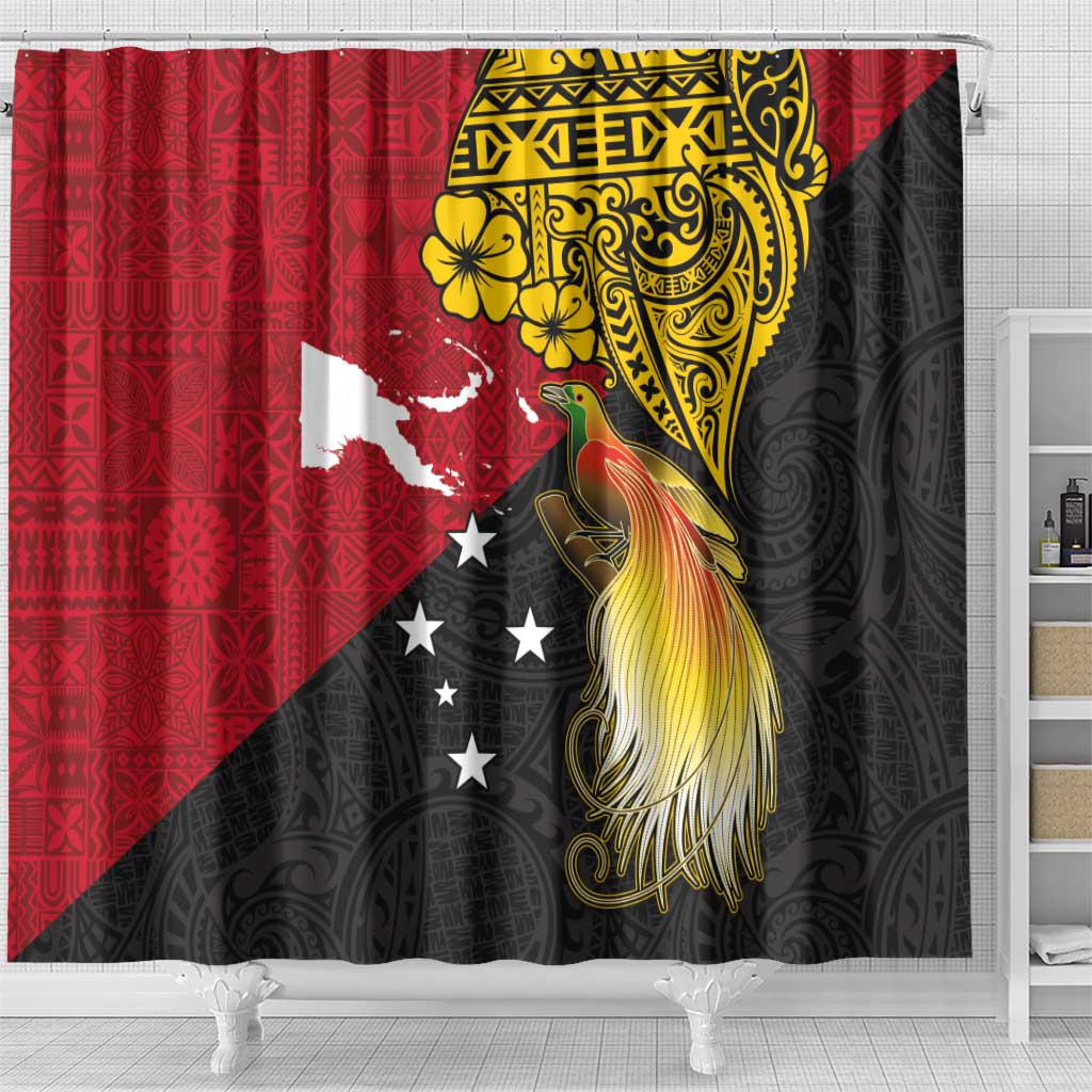 Papua New Guinea Independence Day Shower Curtain Bird-of-Paradise with Map and Polynesian Pattern LT03 - Polynesian Pride
