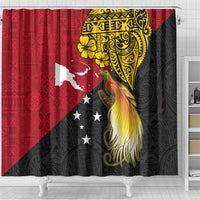 Papua New Guinea Independence Day Shower Curtain Bird-of-Paradise with Map and Polynesian Pattern LT03 - Polynesian Pride