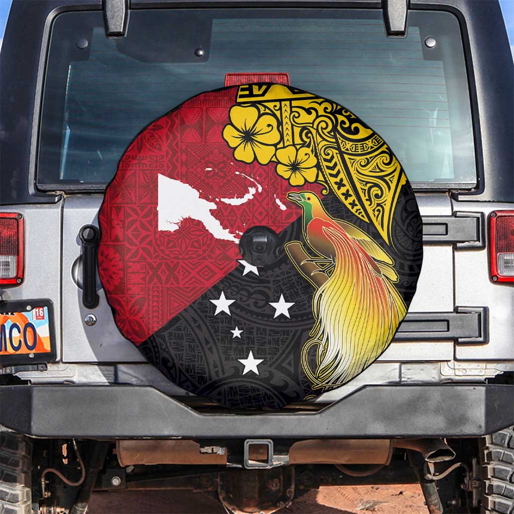 Papua New Guinea Independence Day Spare Tire Cover Bird-of-Paradise with Map and Polynesian Pattern