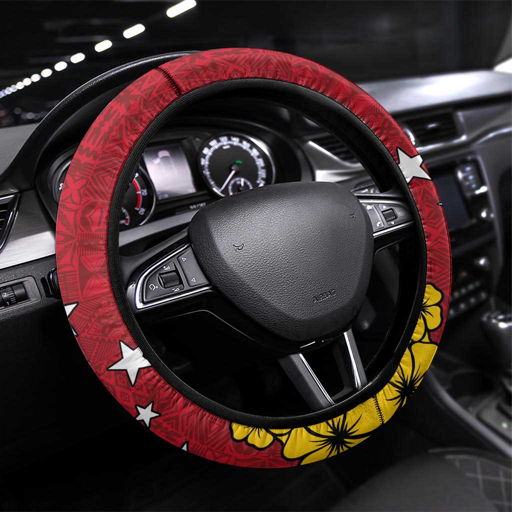 Papua New Guinea Independence Day Steering Wheel Cover Bird-of-Paradise with Map and Polynesian Pattern