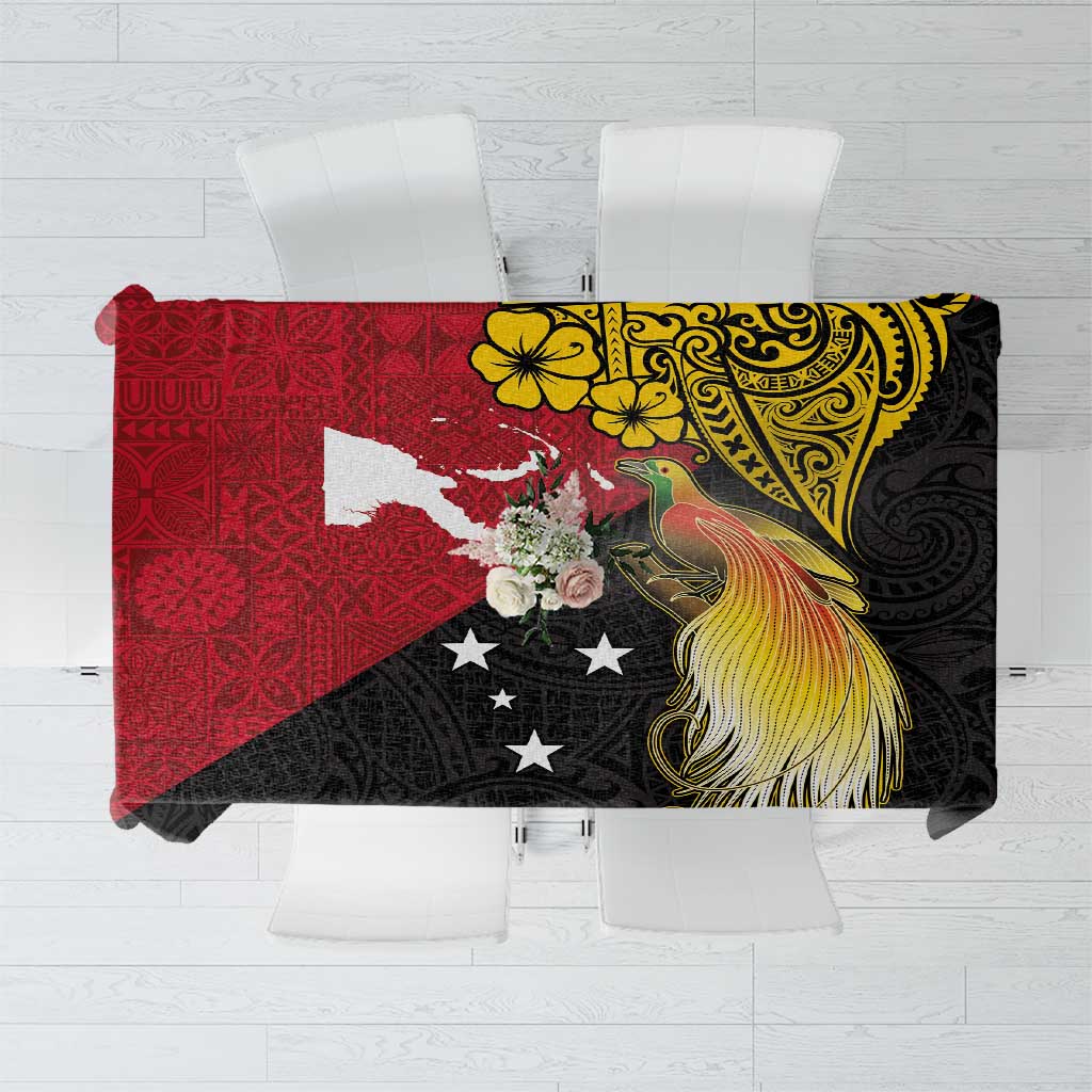 Papua New Guinea Independence Day Tablecloth Bird-of-Paradise with Map and Polynesian Pattern LT03 Black - Polynesian Pride