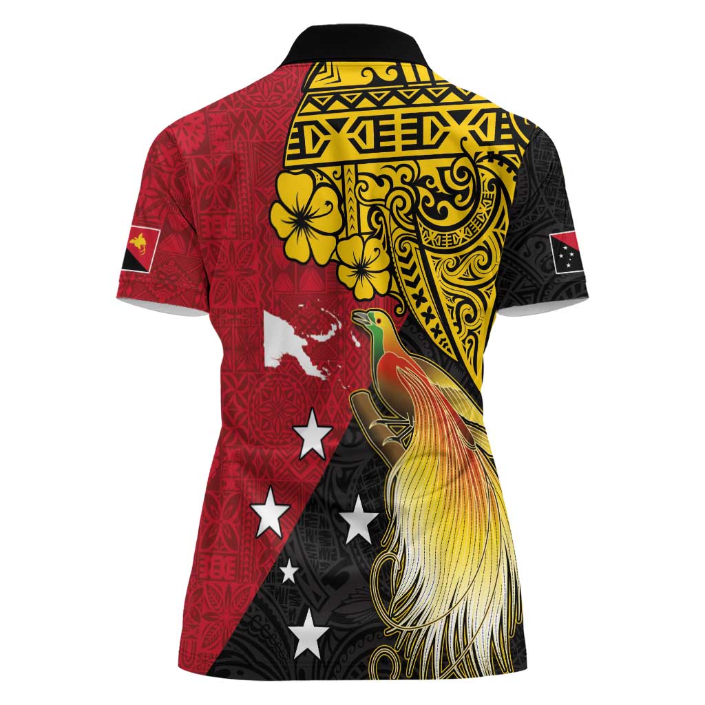 Papua New Guinea Independence Day Women Polo Shirt Bird-of-Paradise with Map and Polynesian Pattern LT03 - Polynesian Pride