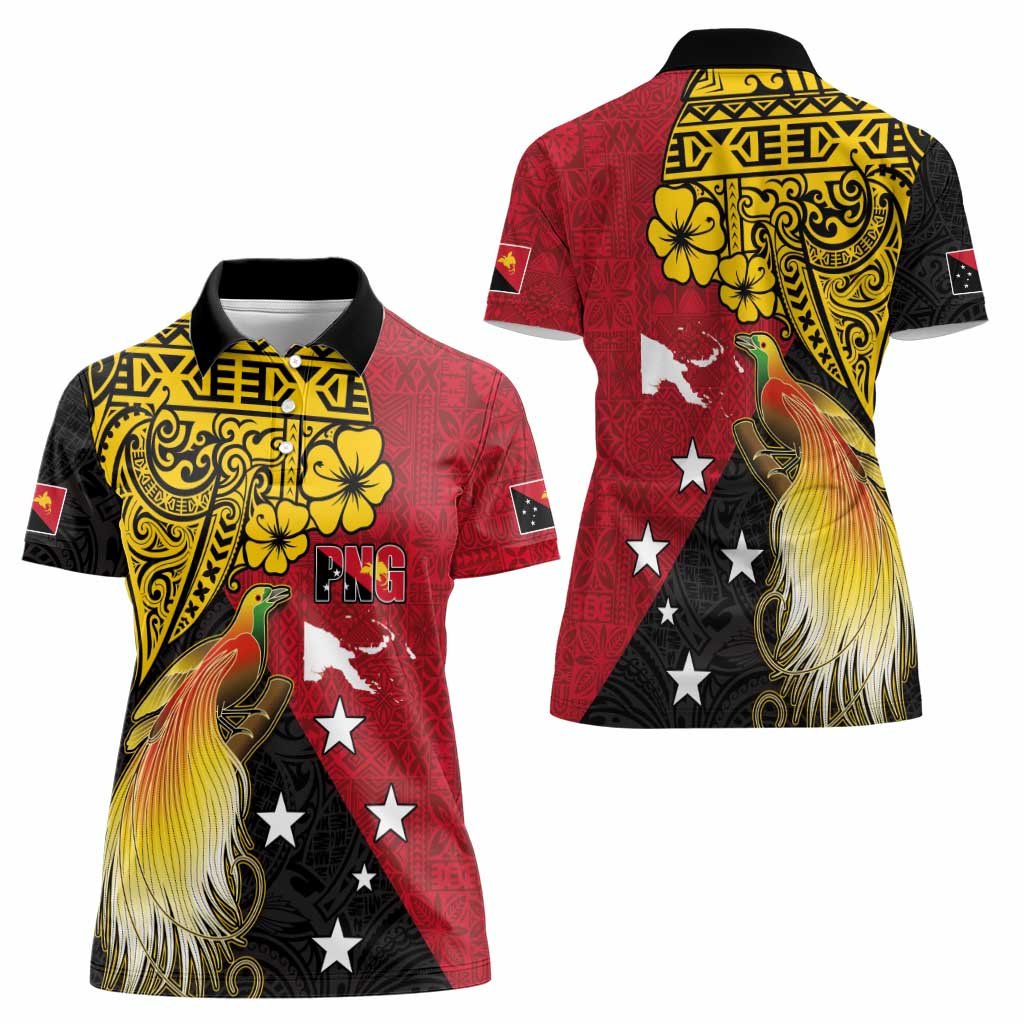 Papua New Guinea Independence Day Women Polo Shirt Bird-of-Paradise with Map and Polynesian Pattern LT03 - Polynesian Pride
