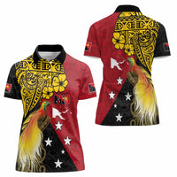 Papua New Guinea Independence Day Women Polo Shirt Bird-of-Paradise with Map and Polynesian Pattern LT03 - Polynesian Pride
