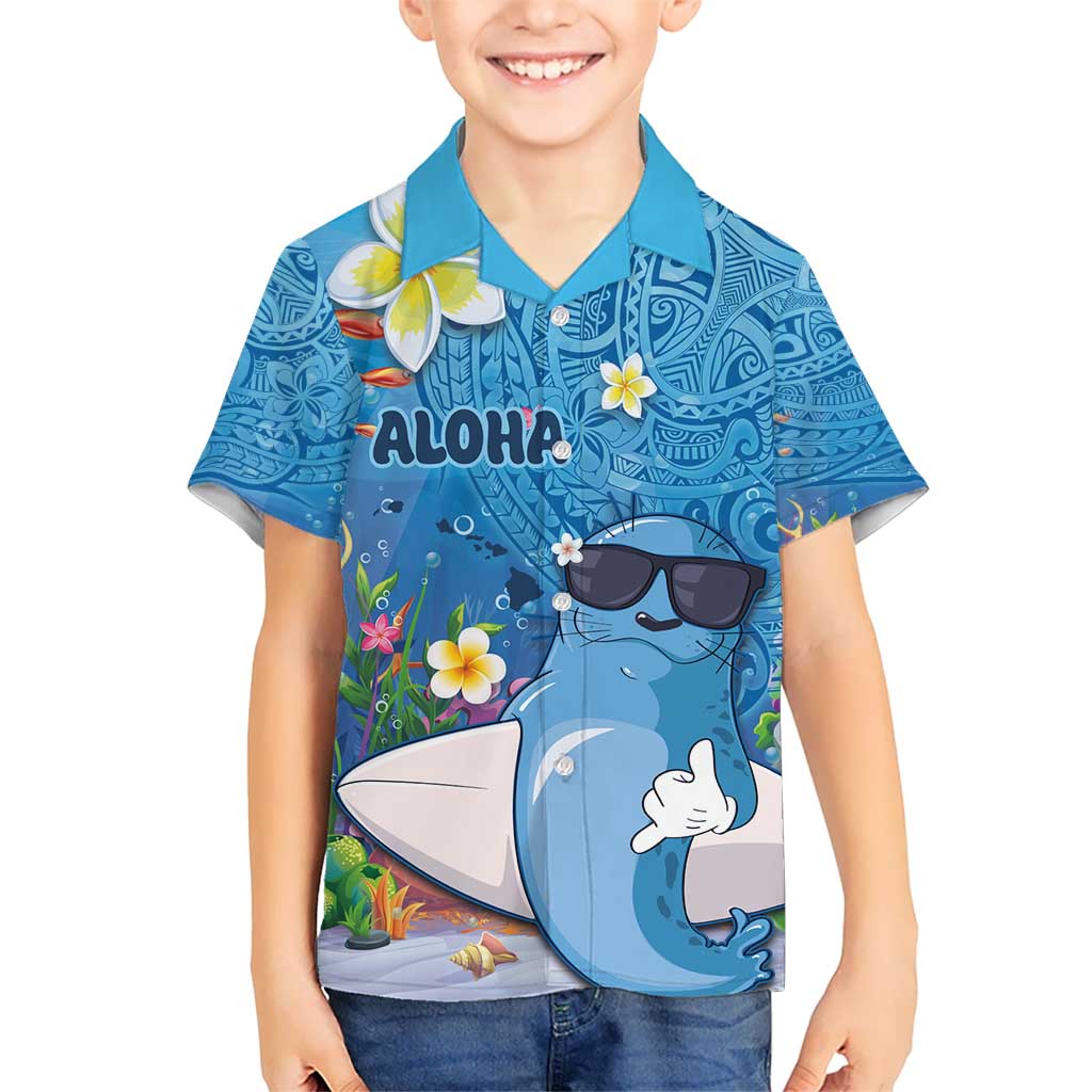 Aloha Hawaiian Monk Seal Kid Hawaiian Shirt Polynesian Tattoo The Ocean and Undersea Vibe LT03 Kid Blue - Polynesian Pride