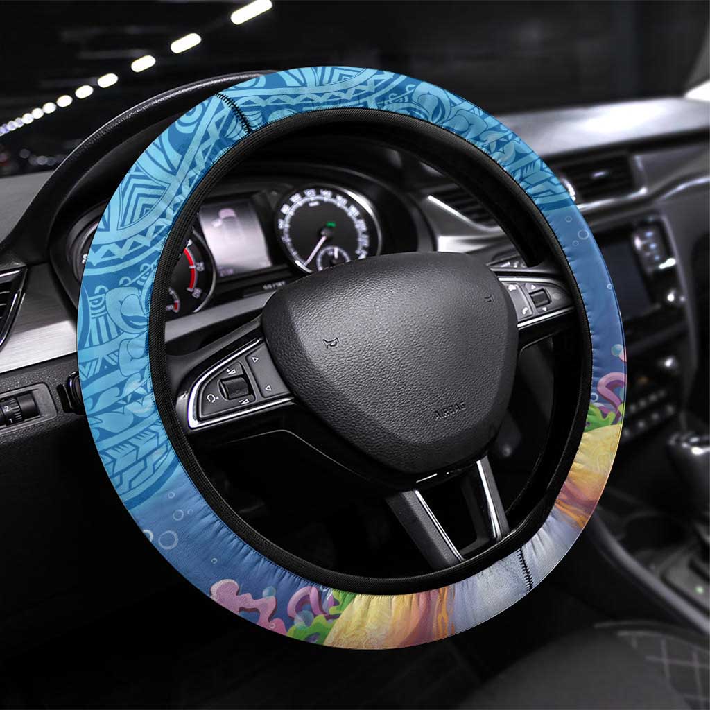 Aloha Hawaiian Monk Seal Steering Wheel Cover Polynesian Tattoo The Ocean and Undersea Vibe