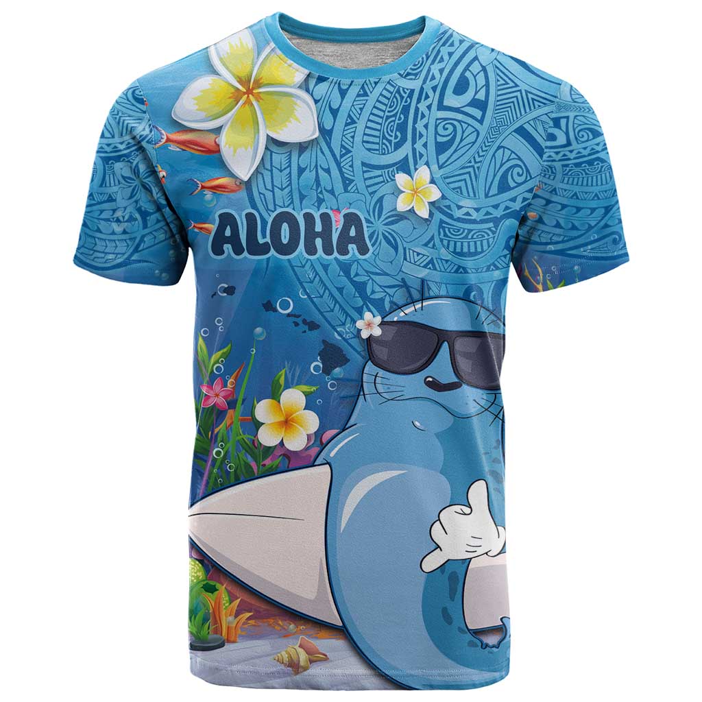 Aloha Hawaiian Monk Seal T Shirt Polynesian Tattoo The Ocean and Undersea Vibe LT03 Blue - Polynesian Pride
