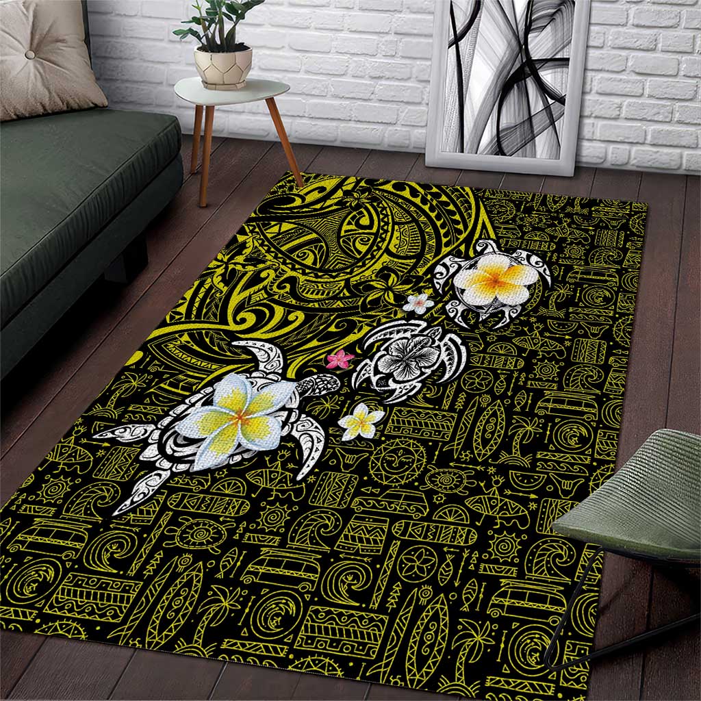 Hawaiian Turtle and Plumeria Area Rug Polynesian Tattoo and Tribal Elements Pattern Yellow Color LT03 Yellow - Polynesian Pride