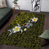 Hawaiian Turtle and Plumeria Area Rug Polynesian Tattoo and Tribal Elements Pattern Yellow Color LT03 Yellow - Polynesian Pride