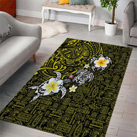 Hawaiian Turtle and Plumeria Area Rug Polynesian Tattoo and Tribal Elements Pattern Yellow Color LT03 - Polynesian Pride