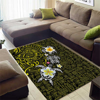 Hawaiian Turtle and Plumeria Area Rug Polynesian Tattoo and Tribal Elements Pattern Yellow Color LT03 - Polynesian Pride