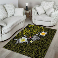 Hawaiian Turtle and Plumeria Area Rug Polynesian Tattoo and Tribal Elements Pattern Yellow Color LT03 - Polynesian Pride