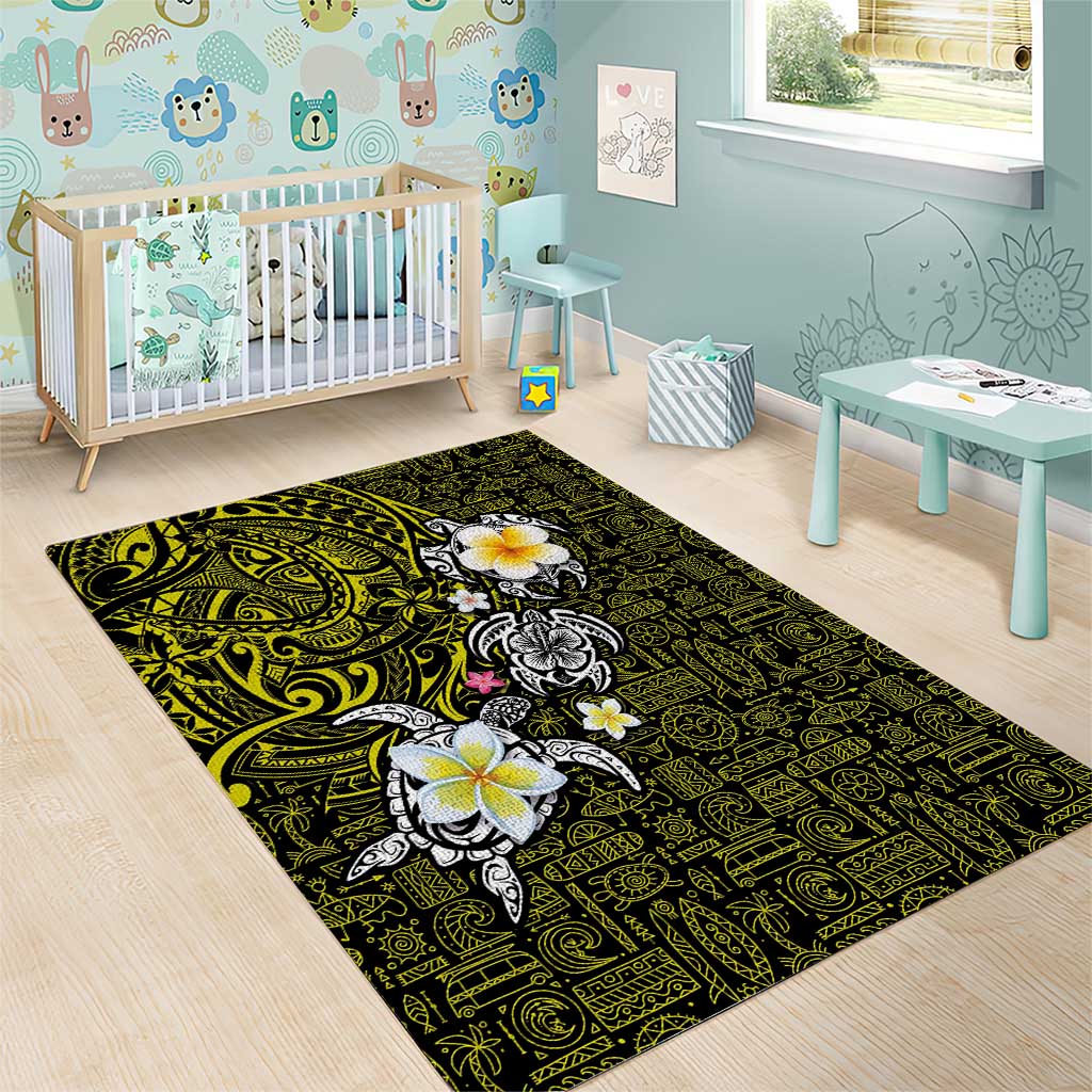 Hawaiian Turtle and Plumeria Area Rug Polynesian Tattoo and Tribal Elements Pattern Yellow Color LT03 - Polynesian Pride