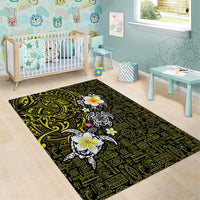 Hawaiian Turtle and Plumeria Area Rug Polynesian Tattoo and Tribal Elements Pattern Yellow Color LT03 - Polynesian Pride