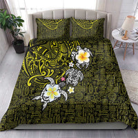 Hawaiian Turtle and Plumeria Bedding Set Polynesian Tattoo and Tribal Elements Pattern Yellow Color LT03 - Polynesian Pride