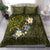 Hawaiian Turtle and Plumeria Bedding Set Polynesian Tattoo and Tribal Elements Pattern Yellow Color