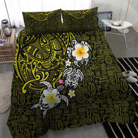 Hawaiian Turtle and Plumeria Bedding Set Polynesian Tattoo and Tribal Elements Pattern Yellow Color LT03 - Polynesian Pride