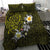 Hawaiian Turtle and Plumeria Bedding Set Polynesian Tattoo and Tribal Elements Pattern Yellow Color