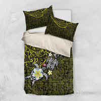 Hawaiian Turtle and Plumeria Bedding Set Polynesian Tattoo and Tribal Elements Pattern Yellow Color LT03 US Twin 172cm x 218cm Yellow - Polynesian Pride