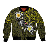 Hawaiian Turtle and Plumeria Bomber Jacket Polynesian Tattoo and Tribal Elements Pattern Yellow Color LT03 Unisex Yellow - Polynesian Pride